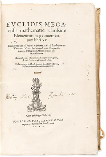 Euclid (fl. 300 BCE) Euclidis Megarensis Mathematici Clarissimi ELementorum Geometricorum Libri XV.                                              